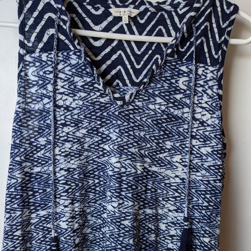 Lucky Brand Navy Blue Zig Zag Tassel Dress Size Medium - Picture 8 of 9